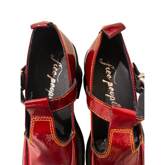 Free People Mayla T-Strap Patent Mary Jane Platform Pumps Burgundy, size 9 - Picture 5 of 9